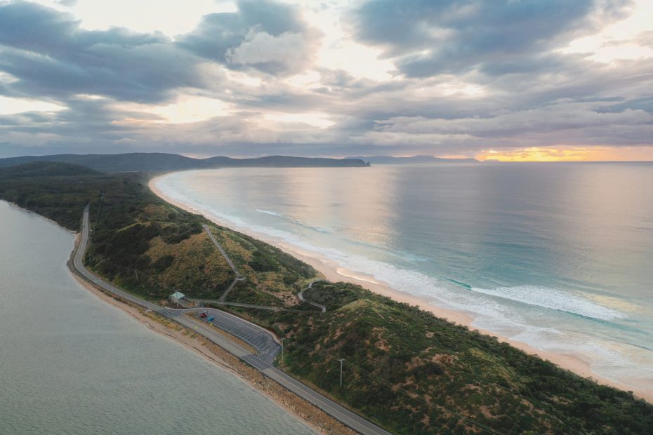 Aerial view of The Neck on Bruny Island