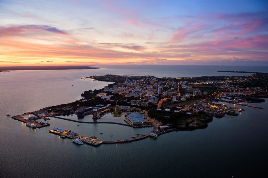 Aerial view of Darwin at sunset