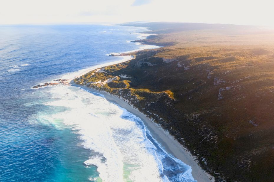 Aerial shot of a beach at Margaret River when on a seaplane winery tour