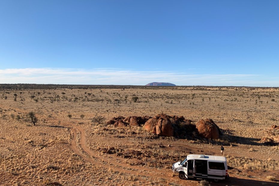 View of Uluru in the distance on Patji tour