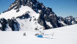 Heli hike snow mountains private tour at Minaret Station New Zealand Winter luxury travel