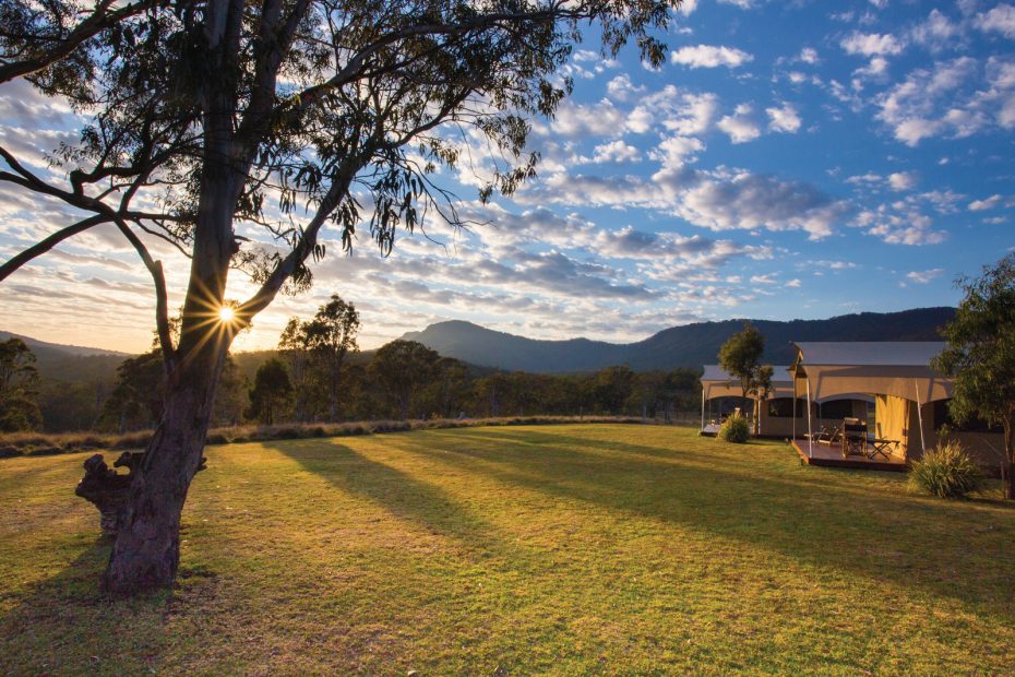 Sun setting over walking trail at Scenic Rim in Queensland