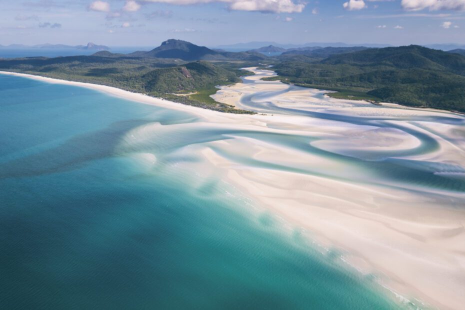 Aerial view of Whitehaven Beach Whitsundays Queensland Australia