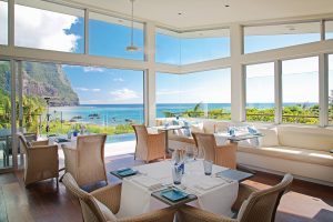 Looking out at Mt Gower from Capella Lodge Dining room Lord Howe island luxury