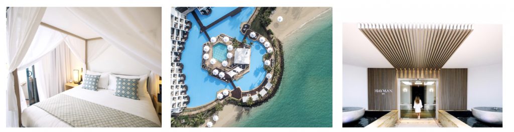 Hayman Island resort guest bedroom aerial of pool and spa
