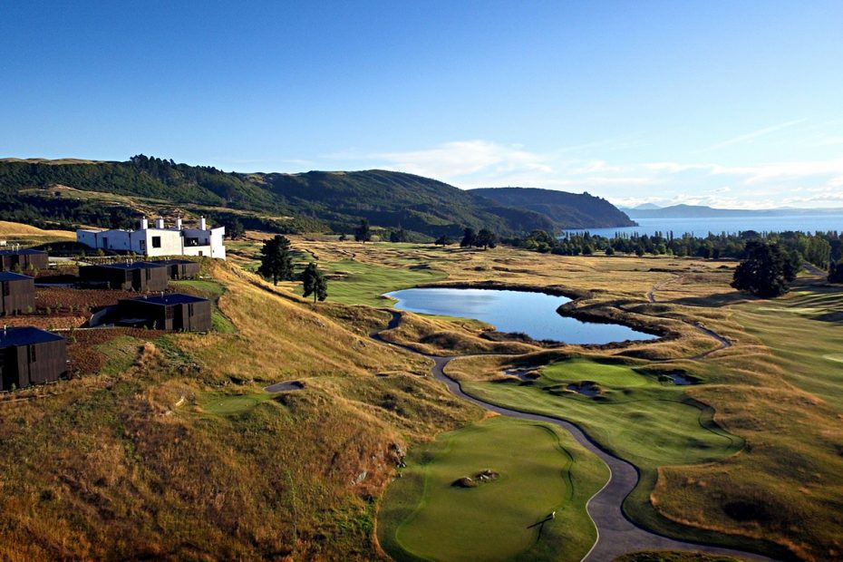 Aerial view of Kinloch Manor and golf course New Zealand