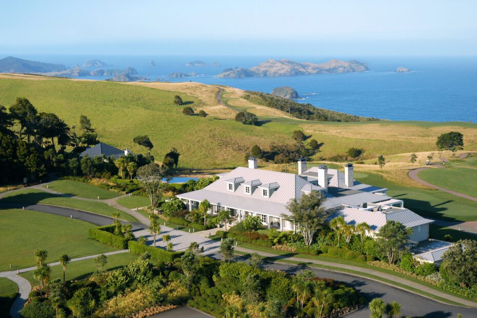 Aerial view of Kauri Cliffs New Zealand Luxury Lodge
