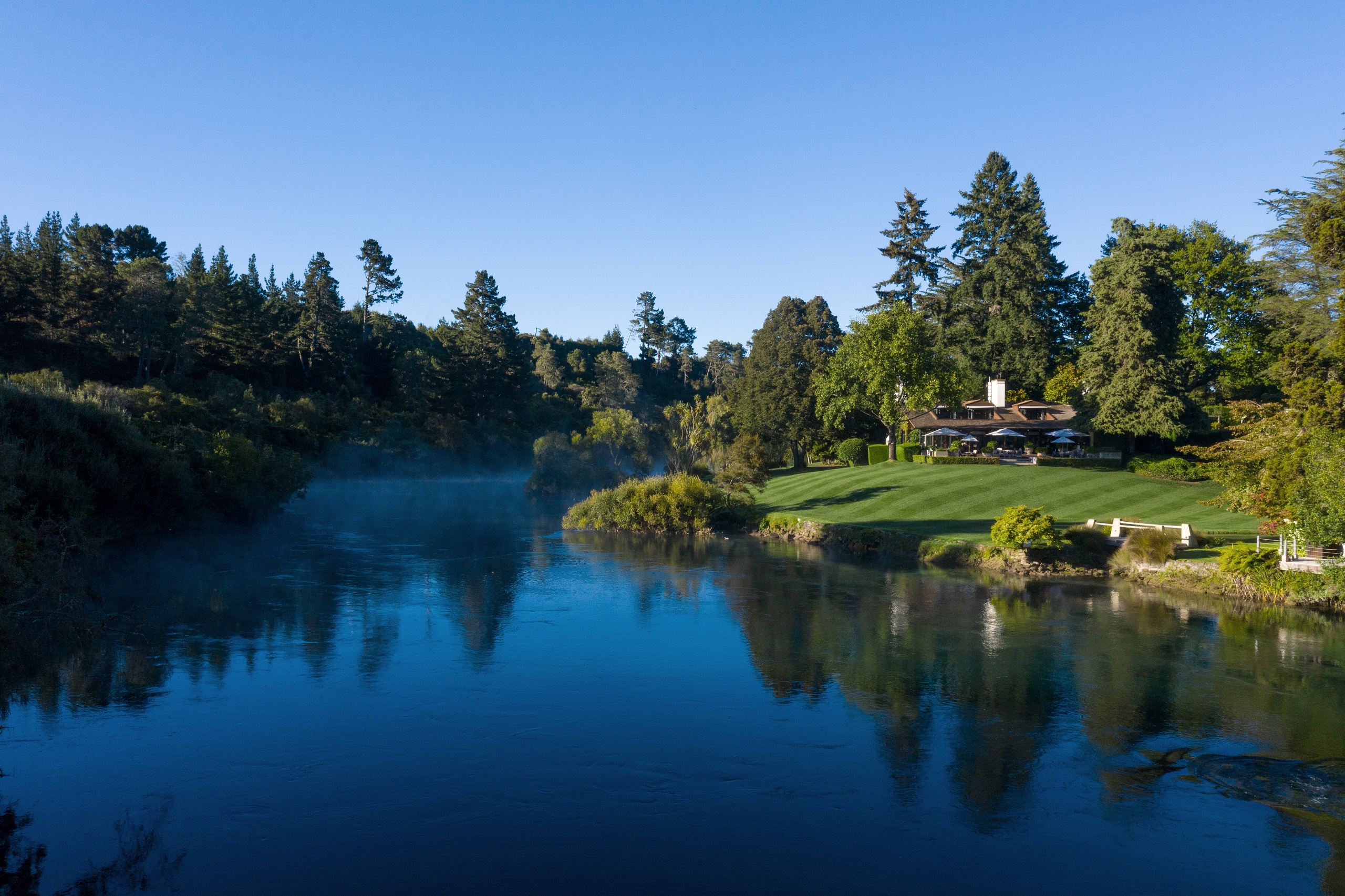 View of Huka Lodge over the Waikato River