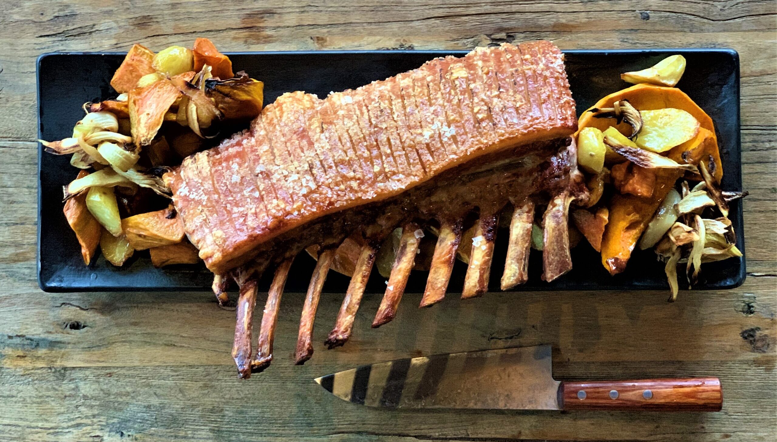 Pork ribs with crackling at Makepeace Island