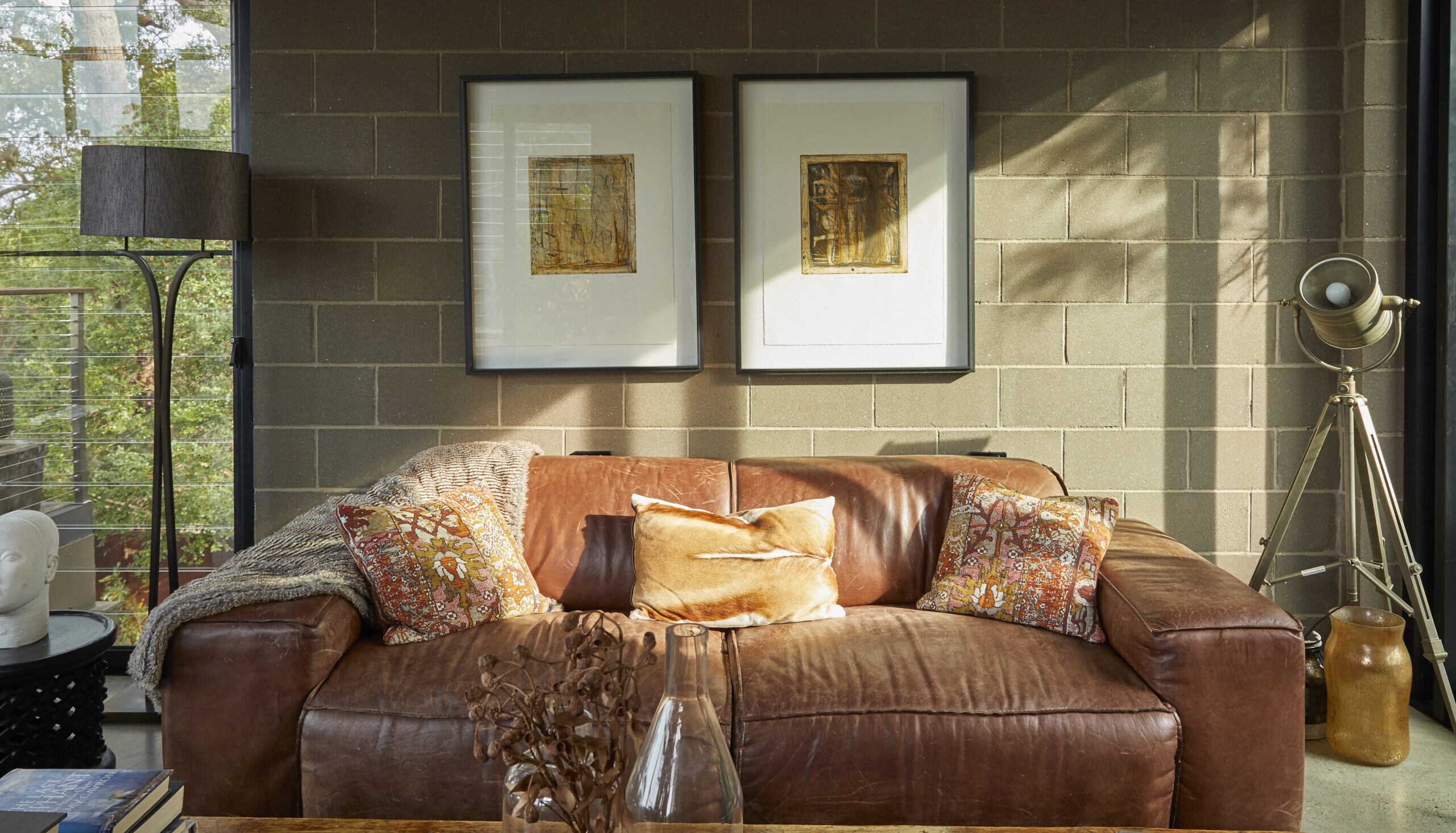 Comfy old leather sofa at Spicers Sangoma