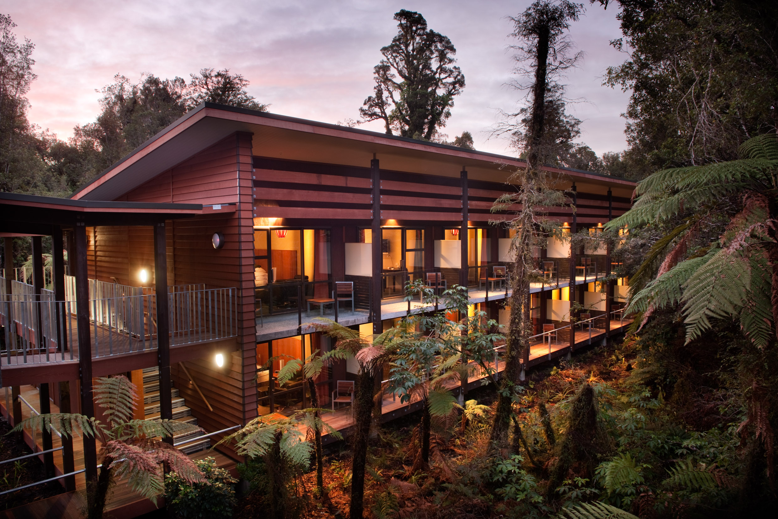 Exterior of Te Waonui Forest Retreat
