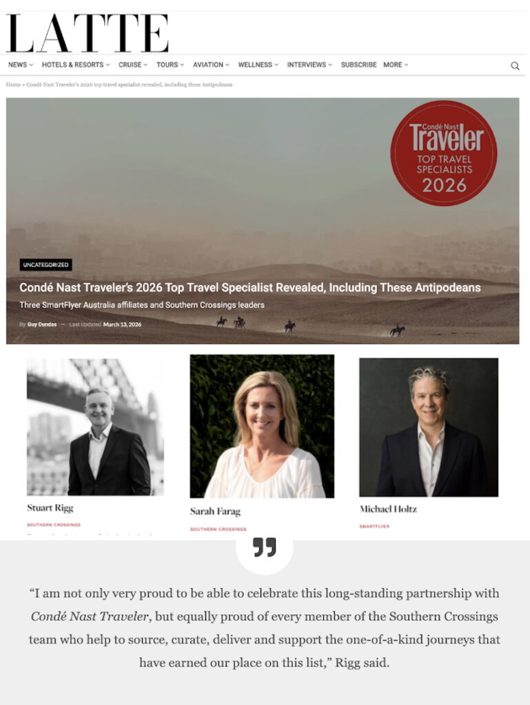 Latte Conde Nast Travel Specialist article