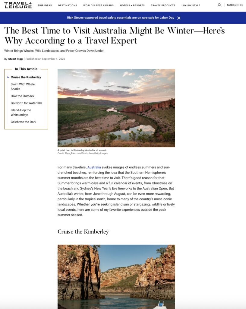 Travel+Leisure Why Southern Hemisphere winter is best to visit Australia