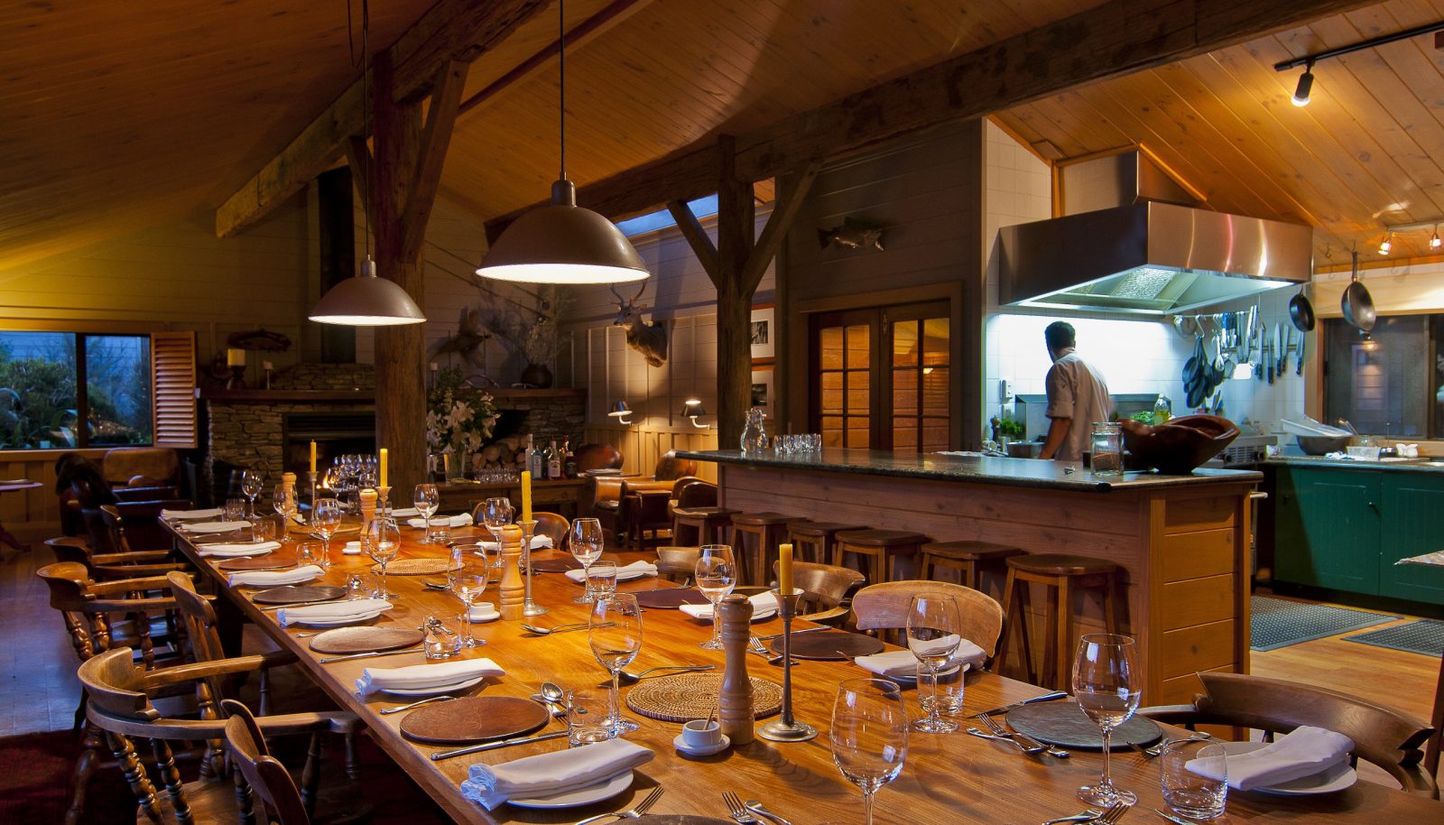 The dining table at Poronui Lodge