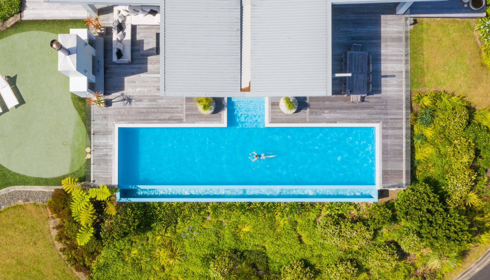 Aerial view of the pool at Tarapunga at Paroa Bay