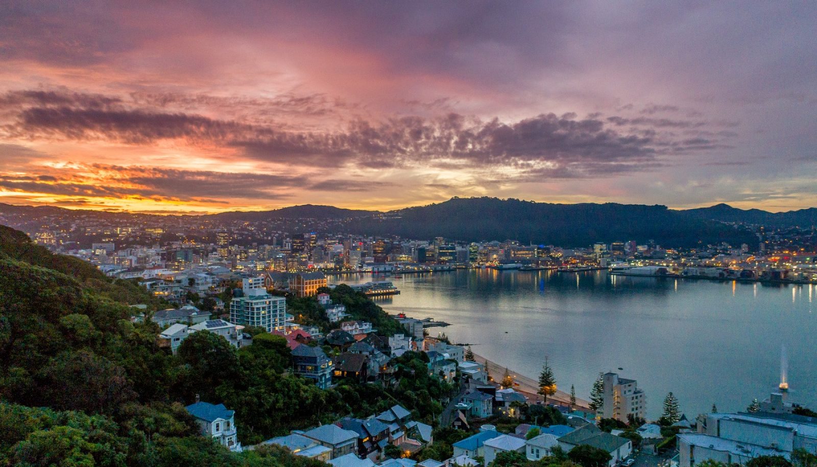 Wellington city sunset from Victoria Hill